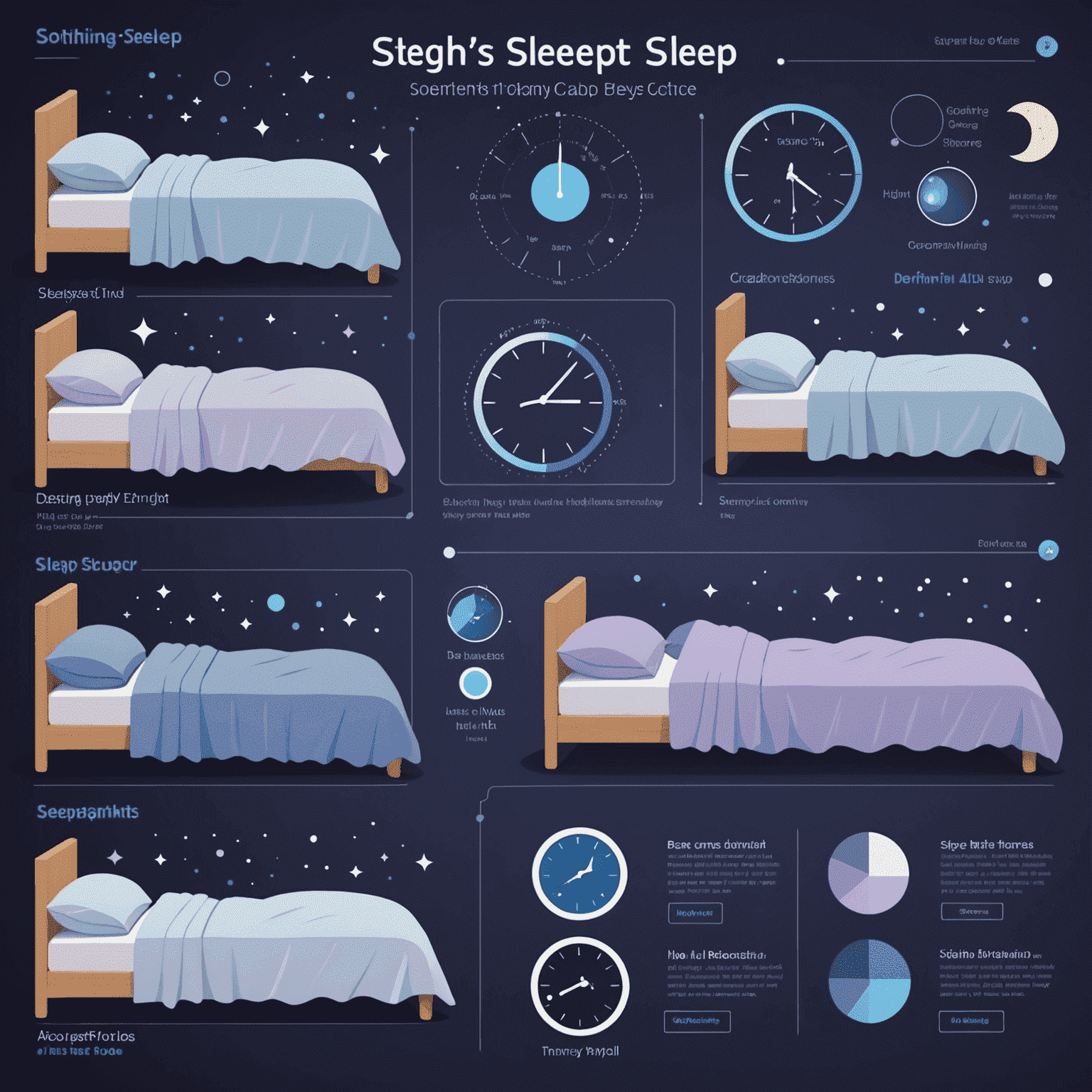 Infographic showing a typical night's sleep cycles with stages clearly marked, using soothing blue and lilac colors to represent different depths of sleep